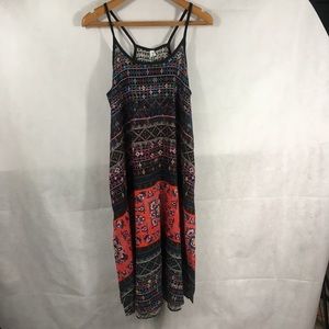 YESNO Long Loose Floral Linen Slip Dress.
